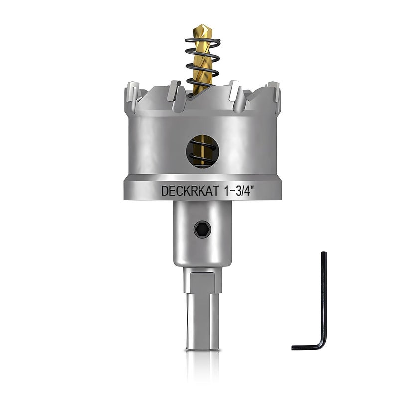 DECKRKAT 1-3/4" TCT Hole Saws for Hard Metal, Heavy Duty 45mm Tungsten Carbide Tipped Hole Cutters Set with Spring-Loaded Pilot Drill Bits for Stainless Steel, Metal, Iron, and Plastic. - Image 1
